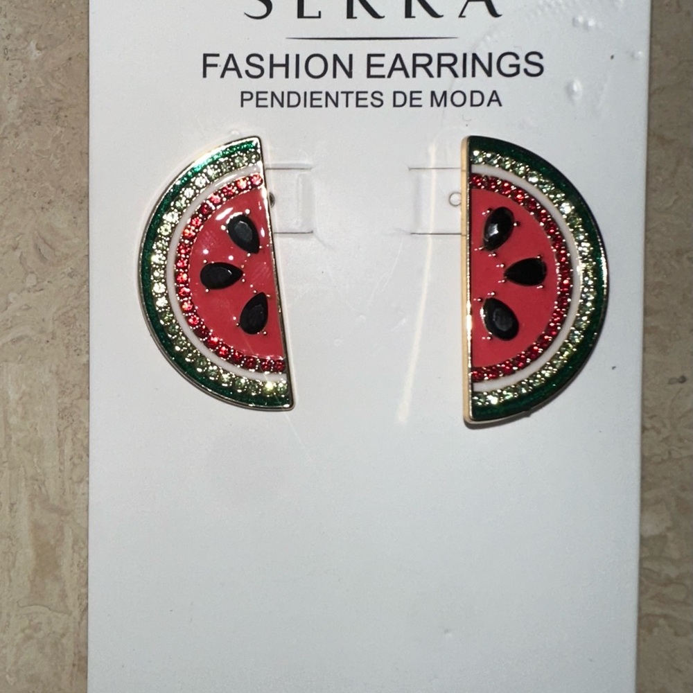 🍉 Watermelon Slice Earrings by Serra- Sparkle Studs, Summer Jewelry, Nickel Free